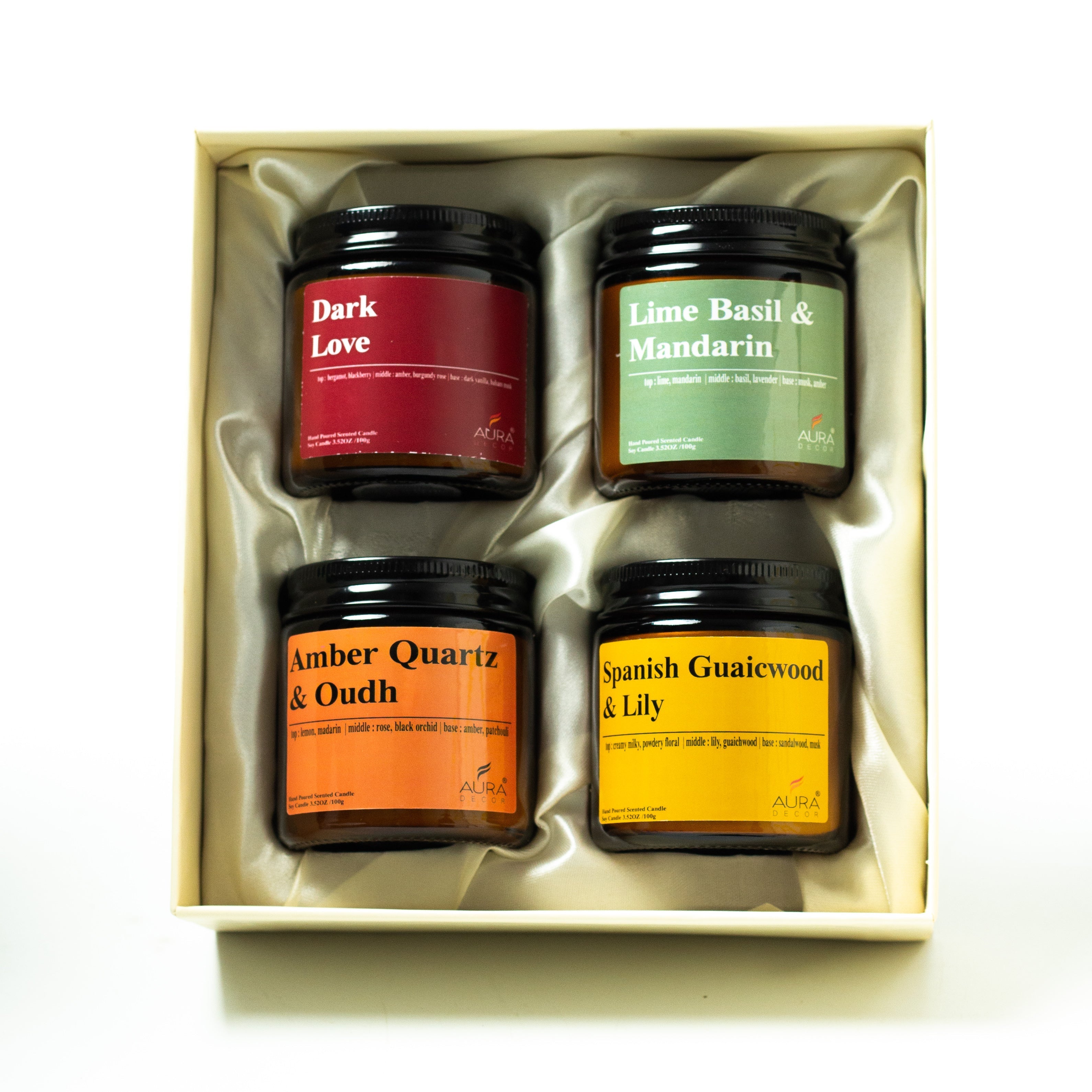 AuraDecor Premium Amber Jar Scented Candle Set of 4 Gift Set in 2 Variants