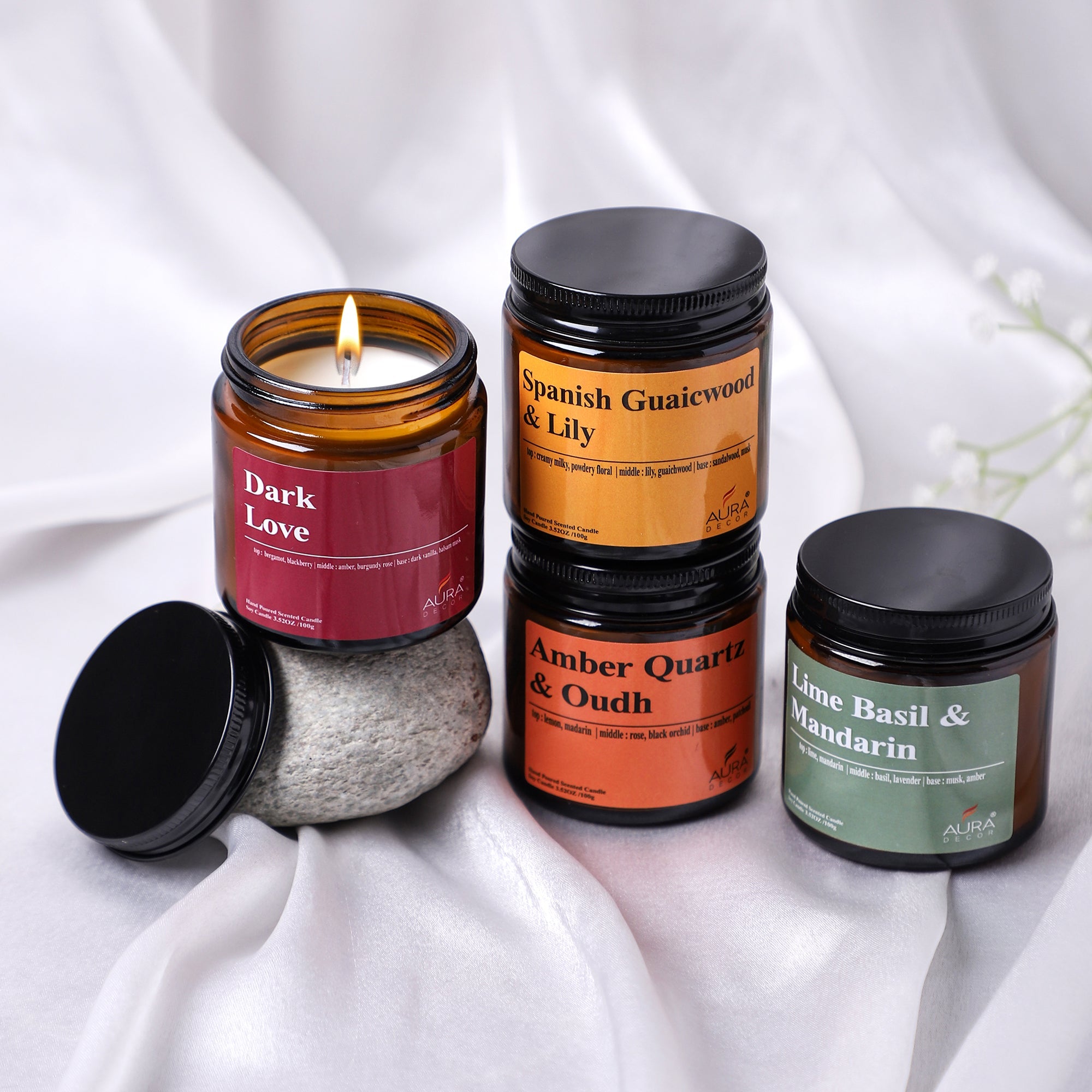 AuraDecor Premium Amber Jar Scented Candle Set of 4 Gift Set in 2 Variants