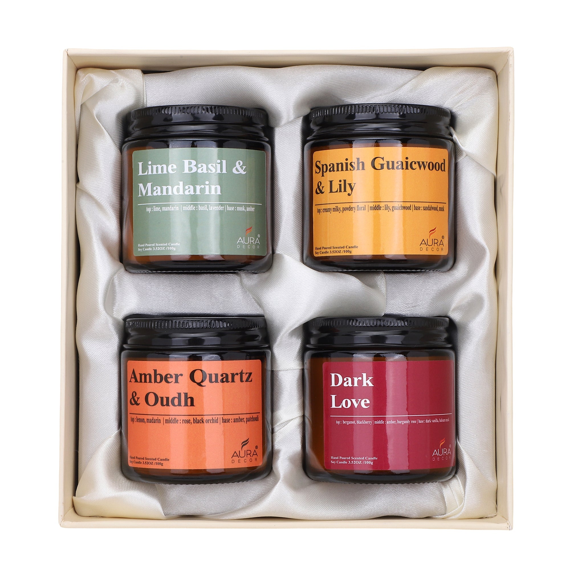 AuraDecor Premium Amber Jar Scented Candle Set of 4 Gift Set in 2 Variants
